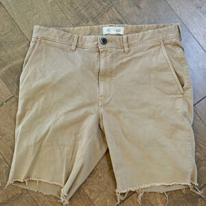 Madewell 9” Chino‎ Shorts Men's Brown Khaki Raw Hem Flat Front Stretch - Sz 31